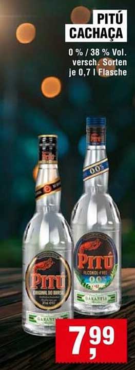 PITÚ Cachaça 0 % / 38 % Vol. verschiedene Sorten je 0,7 l Flasche