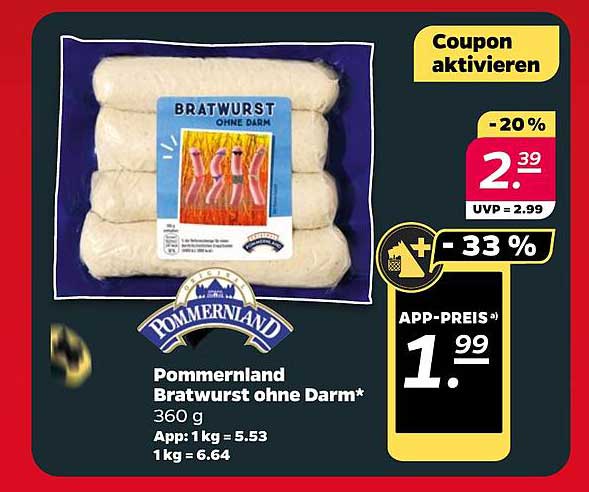 Pommerland Bratwurst ohne Darm - 360 g