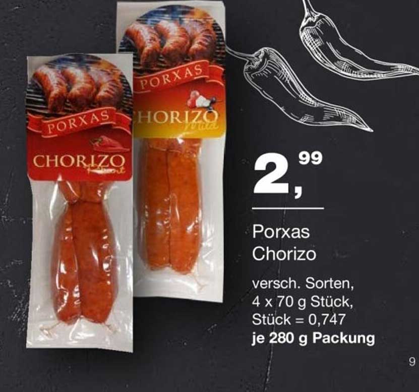 Porxas Chorizo, 4 x 70 g Stück, je 280 g Packung