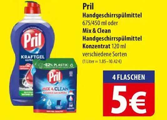Pril Handgeschirrspülmittel 675/450 ml oder Mix & Clean Handgeschirrspülmittel Konzentrat 120 ml verschiedene Sorten