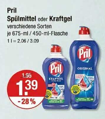 Pril Spülmittel oder Kraftgel verschiedene Sorten je 675-ml / 450-ml-Flasche