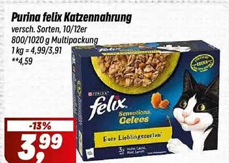 Purina felix Katzennahrung, 800/1020 g Multipackung