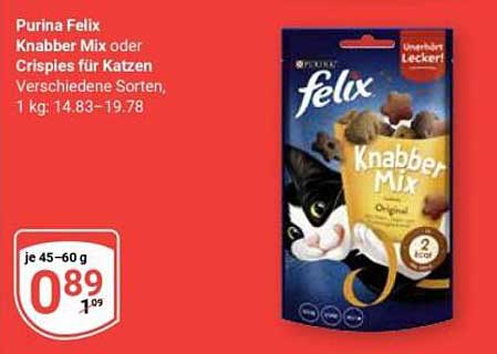 Purina Felix Knabber Mix oder Crispies für Katzen, 1 kg