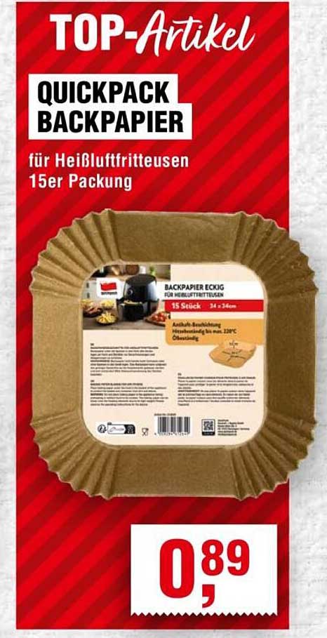 Quickpack Backpapier für Heißluftfritteusen, 15 Stück