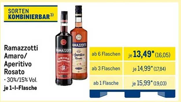 Ramazzotti Amaro/Aperitivo Rosato 1 l - Sorten kombinierbar