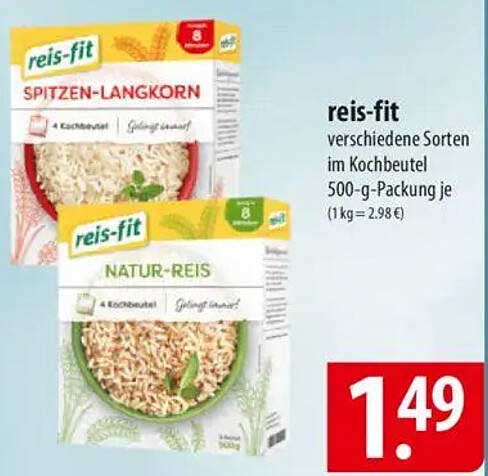 reis-fit verschiedene Sorten im Kochbeutel 500-g-Packung