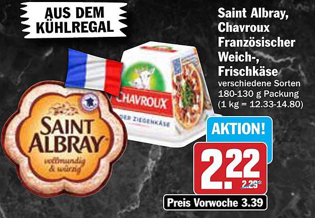 Saint Albray, Chavroux Französischer Weich-, Frischkäse 180-130 g Packung