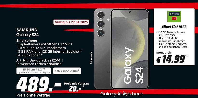 Samsung Galaxy S24 Smartphone mit Allnet Flat 10 GB
