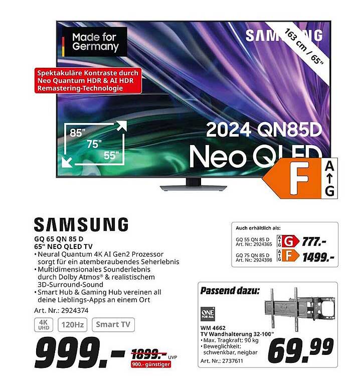Samsung GQ 65 QN 85 D – 65" Neo QLED TV