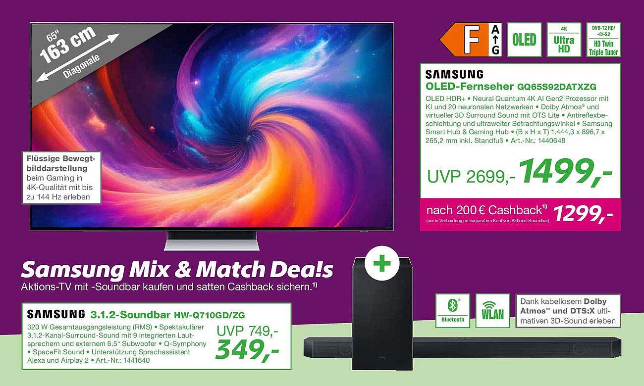 Samsung OLED-Fernseher GQ65S92DATXZG mit Smart Hub und Gaming Hub