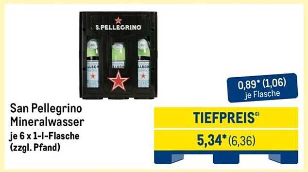 San Pellegrino Mineralwasser je 6 x 1 l-Flasche (zzgl. Pfand)