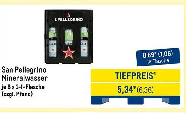 San Pellegrino Mineralwasser je 6 x 1-l-Flasche (zzgl. Pfand)