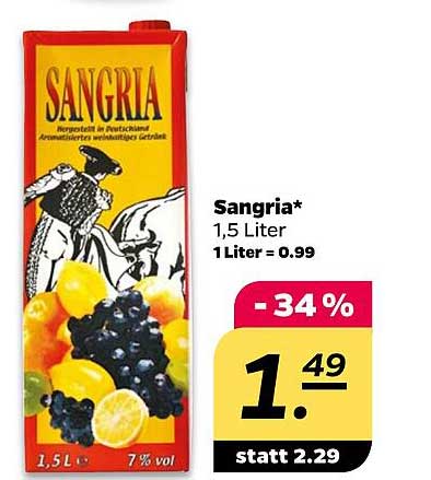 Sangria 1,5 Liter – aromatisiertes alkoholhaltiges Getränk