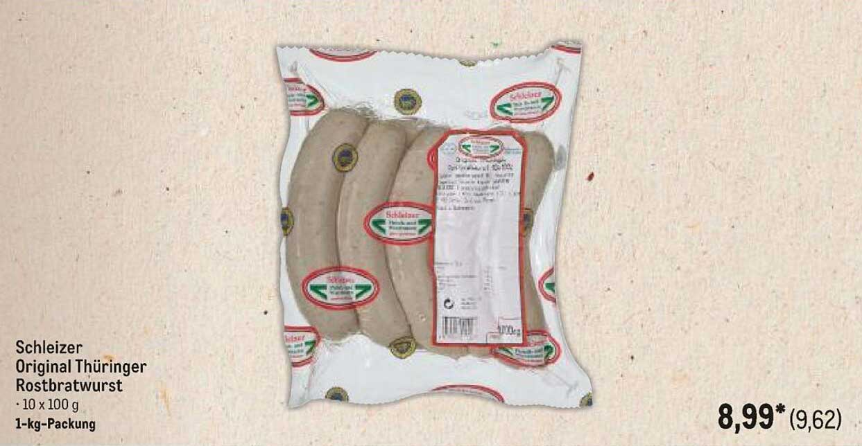 Schleizer Original Thüringer Rostbratwurst - 1-kg-Packung (10 x 100 g)