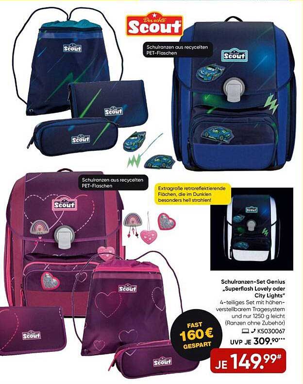 Schulranzen-Set Genius – Superflash Lovely oder City Lights