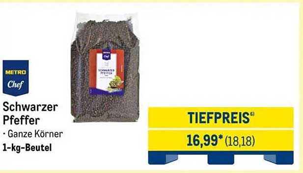 Schwarzer Pfeffer - Ganze Körner im 1-kg-Beutel