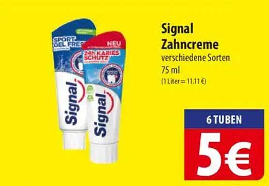 Signal Zahnpasta, verschiedene Sorten, 75 ml - 6 Tuben für nur 5 €