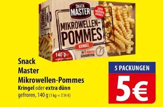 Snack Master Mikrowellen-Pommes Kringel oder extra dünn, 140 g