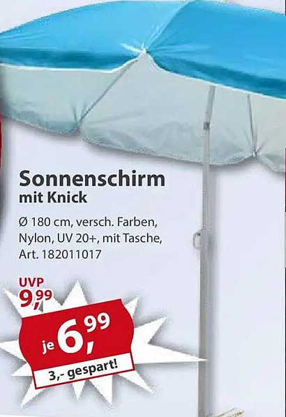 Sonnenschirm mit Knick - Ø 180 cm, verschieden Farben