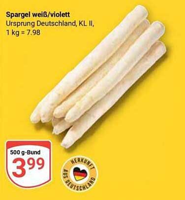 Spargel weiß/violett, Herkunft Deutschland, KL II - 500 g für 3,99 €