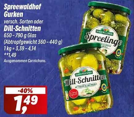 Spreewaldhof Gurken - Dill-Schnitten 650–790 g im Glas