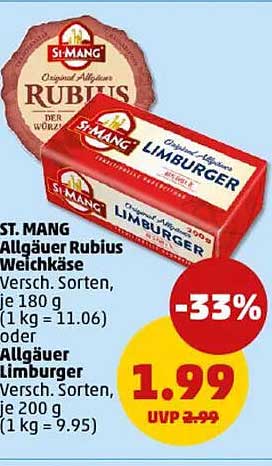 ST. MANG Allgäuer Rubius Weichkäse oder Allgäuer Limburger