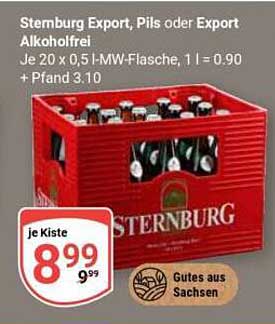 Sternburg Export, Pils oder Export Alkoholfrei – 20 x 0,5 l Kiste