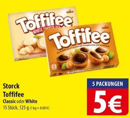 Storck Toffifee Classic oder White, 15 Stück, 125 g (5 Packungen für 5 €)