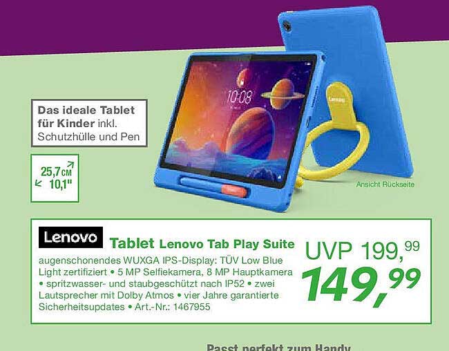 Tablet Lenovo Tab Play Suite – Das ideale Tablet für Kinder inkl. Schutzhülle und Pen