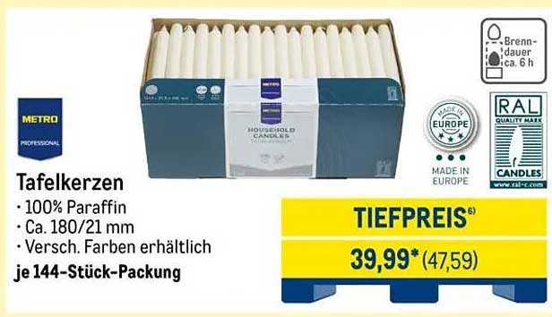 Tafelkerzen - 144 Stück-Packung