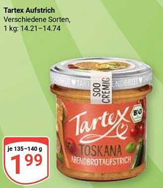 Tartex Aufstrich verschiedene Sorten, 135-140 g