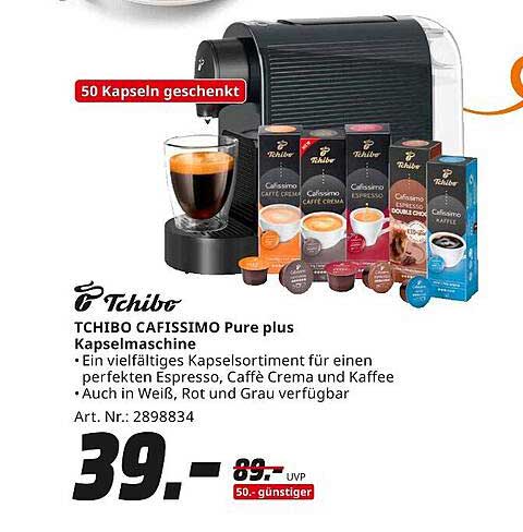 TCHIBO CAFISIMO Pure plus Kapselmaschine mit 50 Kapseln geschenkt