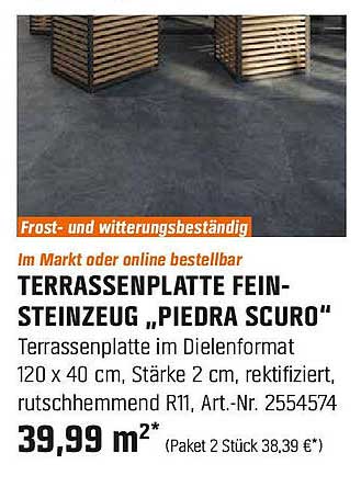 Terrassenplatte Feinsteinzeug "Piedra Scuro"