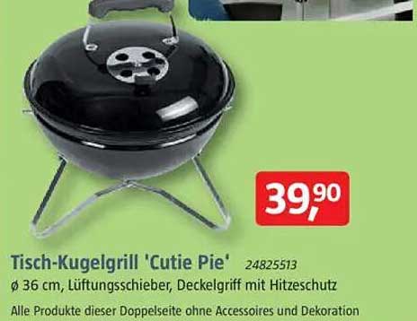 Tisch-Kugelgrill 'Cutie Pie' Ø 36 cm, Lüftungs-schieber, Deckelgriff mit Hitzeschutz