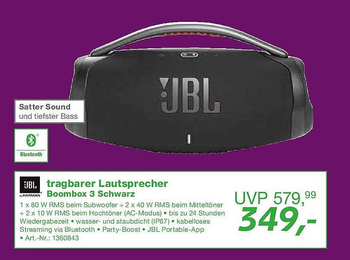 tragbarer Lautsprecher Boombox 3 Schwarz