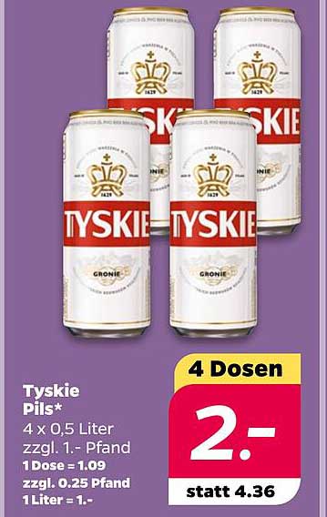 Tyskie Pils - 4 Dosen für nur 2,- Euro