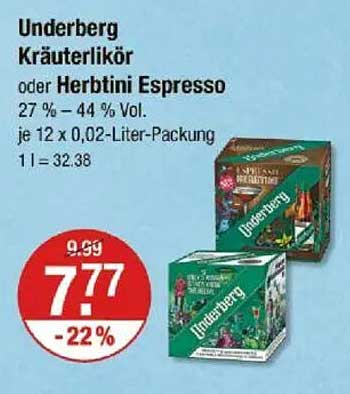 Underberg Kräuterlikör oder Herbtini Espresso