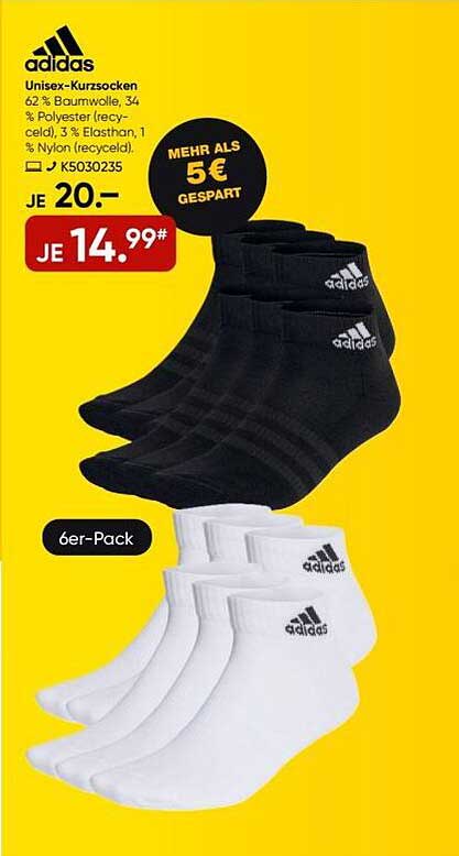 Unisex-Kurzsocken 6er-Pack von adidas