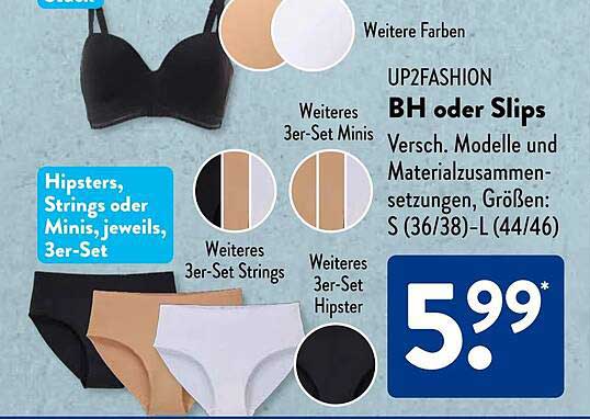 UP2FASHION BH oder Slips – Verschiedene Modelle und Materialzusammensetzungen, Größen: S (36/38)-L (44/46)