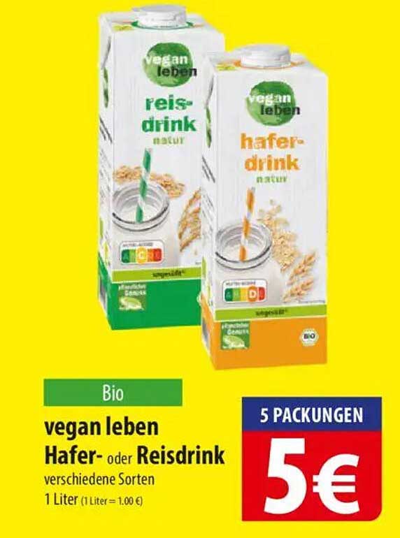 vegan leben Hafer- oder Reisdruck - 5 Packungen für 5 €