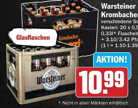 Warsteiner Krombacher in verschiedenen Sorten im Kasten