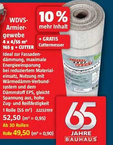 WDVS-Armiergewebe 4 x 4/55 m² 165 g + CUTTER