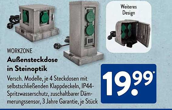 WORKZONE Außensteckdose in Steinoptik