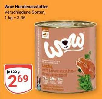 Wow Hundenassfutter - Verschiedene Sorten, 800 g für nur 2,69 €