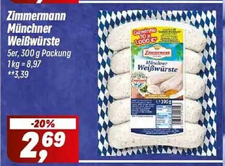Zimmermann Münchner Weißwürste 5er, 300 g Packung