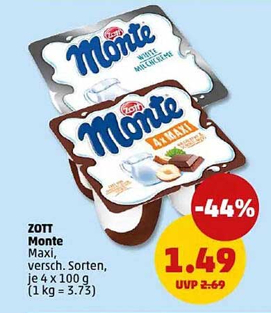 ZOTT Monte Maxi, verschiedene Sorten - 1,49 €