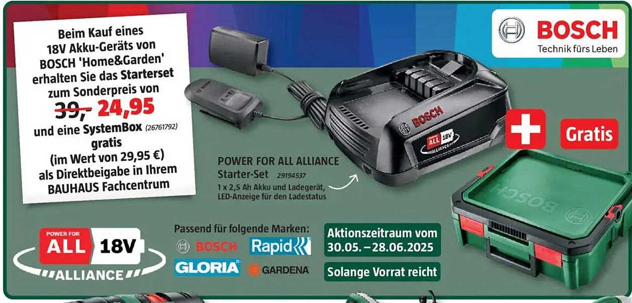 18V Akku-Gerät von BOSCH 'Home & Garden' inkl. Starterset und gratis SystemBox