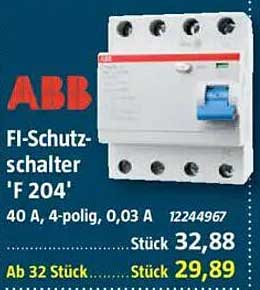 ABB FI-Schutzschalter 'F 204' 40 A, 4-polig, 0,03 A