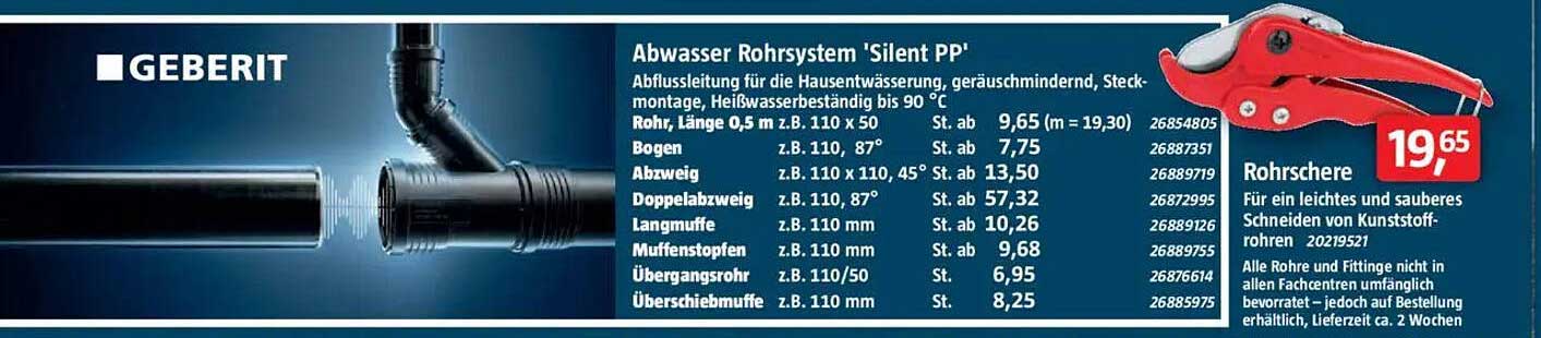 Abwasser Rohrsystem 'Silent PP' von Geberit