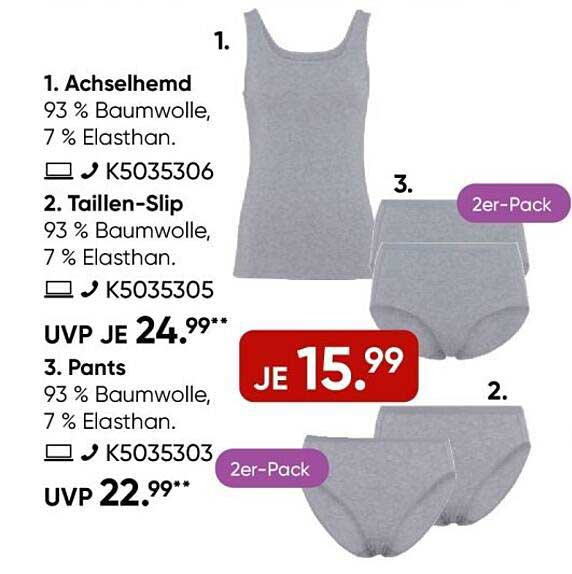Achselhemd, Taillen-Slip und Pants 2er-Pack